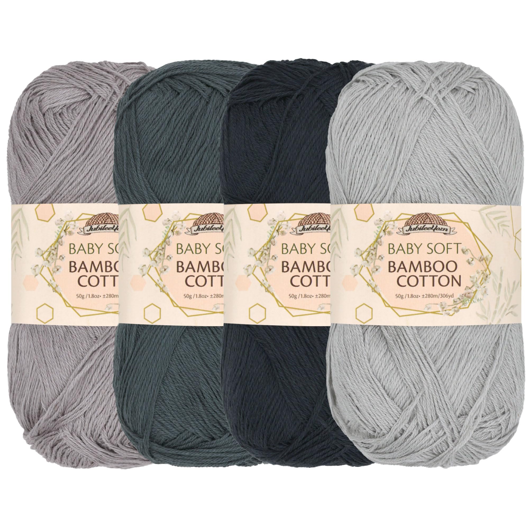 JubileeYarn Baby Soft Bamboo Cotton Yarn - 50g/Skein - Shades of Grey - 4 Skeins