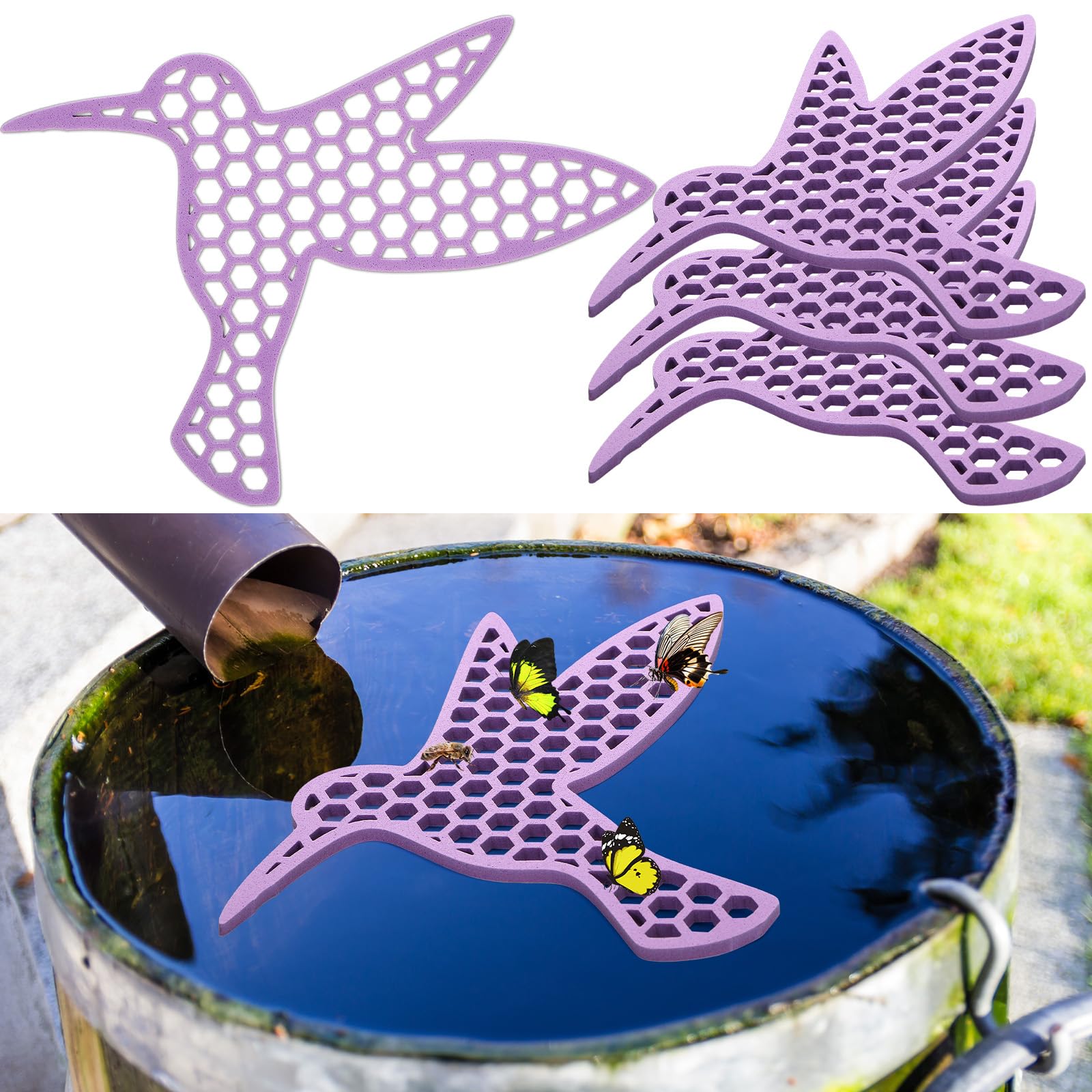Photo 1 of AceOrbit 4 Pack Floating Bee Island 6.5 Inch EVA Foam Butterfly Floating Bee Watering Station Insect Waterer for Feeding Bath Outdoor Garden Decor (Purple)