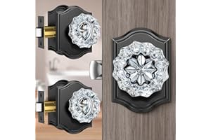 Calzibeno 3 Pack Crystal Door Knobs with Lock, Glass Door Knobs Interior for Privacy Use, Black Crystal Door Knobs for Bedroom Bathroom, Vintage Glass Crystal Door Knob Set