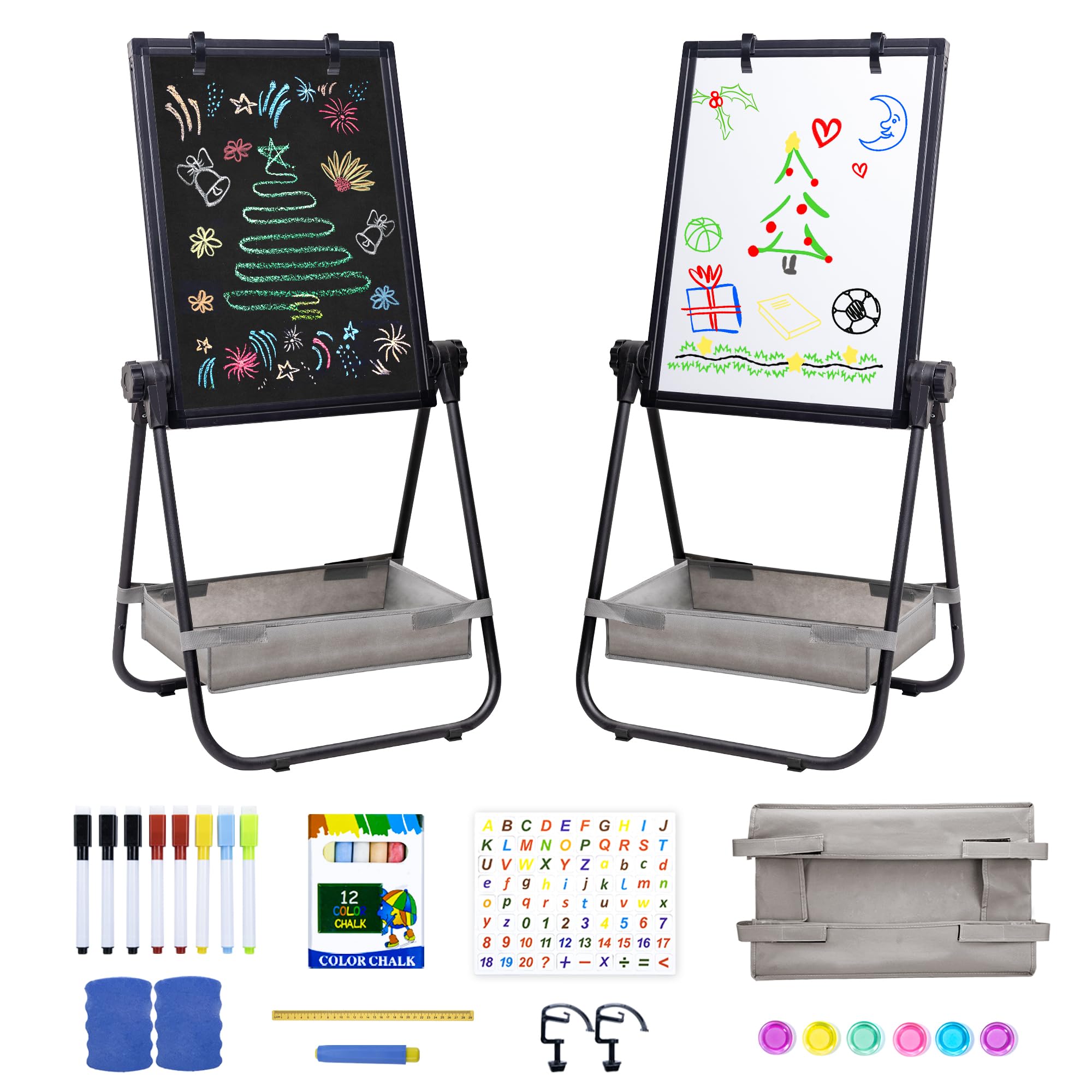WEYOUNG Kids Easel for Toddlers, Adjustable Standingg Metal Toddler Whiteboard & Chalkboard, Magnetic Art Easel for Kids Age 2-4 4-8 9-12, Black