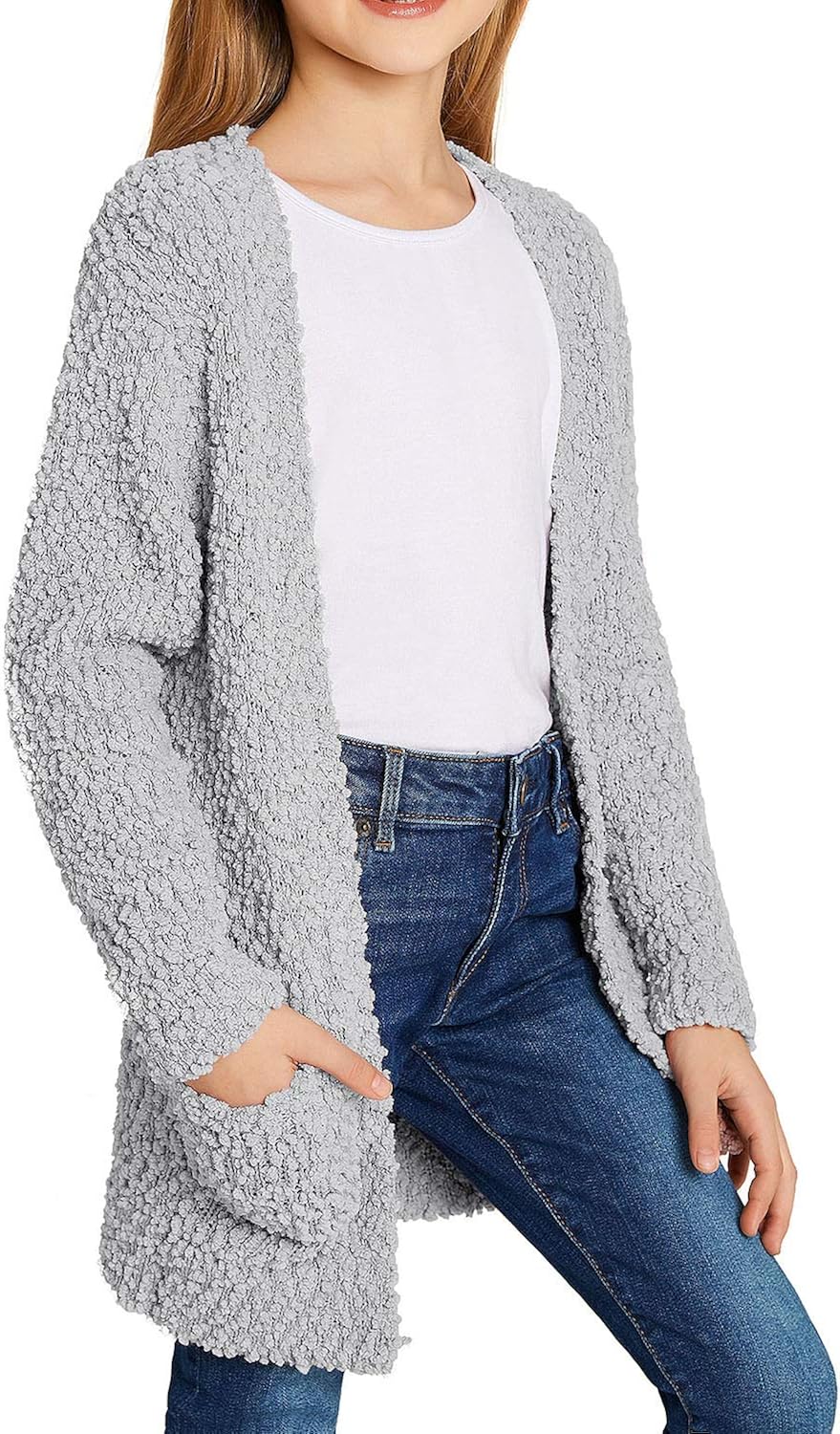GRAPENT Girls Open Front Long Sleeve Cardigan Pocket Sweater Outwear 4-13 Years