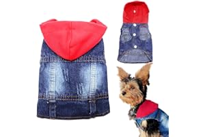 SILD Pet Clothes Dog Jeans Jacket Cool Blue Denim Coat Small Medium Dogs Lapel Vests Classic Hoodies Puppy Blue Vintage Washed Clothes (Red,S)