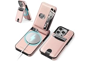 SkyEagle Compatible with Magsafe for iPhone 16 Pro Max Wallet Case with Card Holder Kickstand RFID Blocking Flip Cover Credit Card Slots PU Leather Men Women,Phone Case for Apple 16 ProMax,Rose Gold