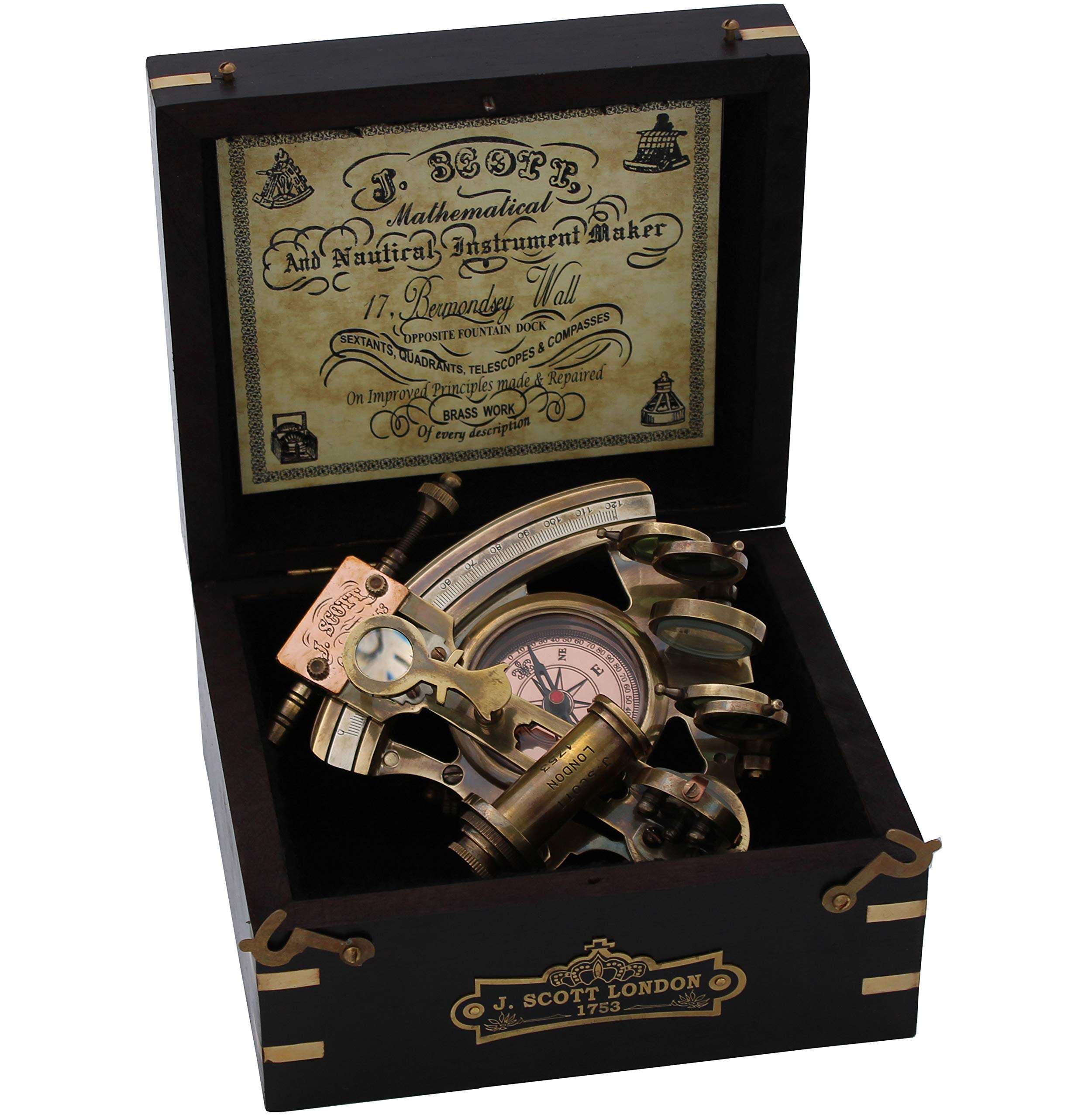US HANDICRAFTS Handmade Astrolabe Brass Sextant inbuild Compass with Hardwood Box.