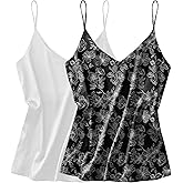 Ekouaer Satin Tank Tops for Women Silk Camisole Tops 2 Pack V Neck Spaghetti Strap Blouse Soft Dressy Camisole