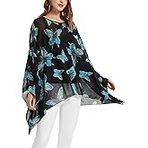 Wiiiwish Women's Loose Solid Long Batwing Sheer Chiffon Caftan Wrap Poncho Tunic Top Topper