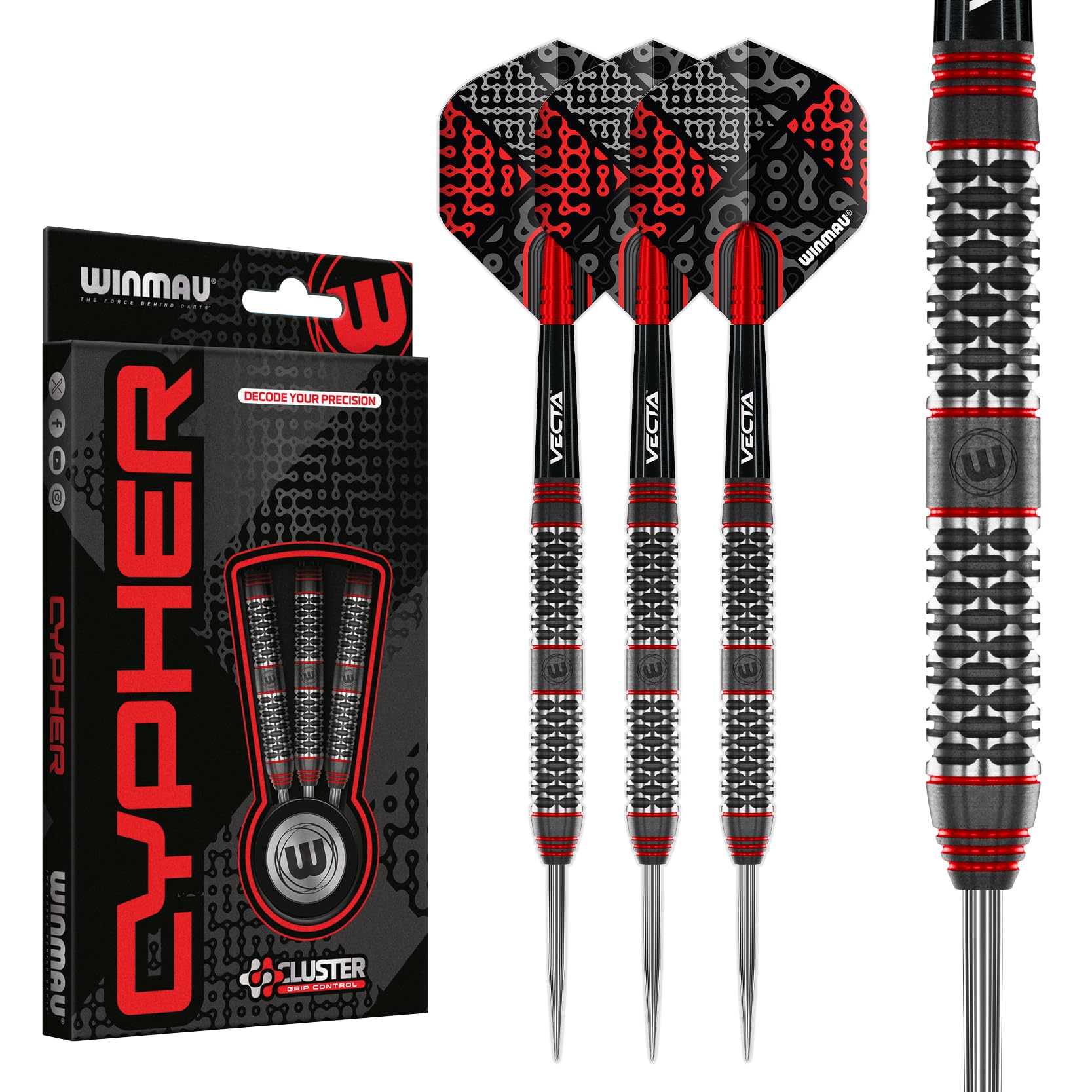 WINMAU Darts Cypher 22g 90% Tungsten Steel Tip Darts Set with Dart Flights and Dart Shafts (Stems)