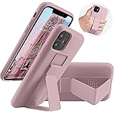 LAUDTEC Silicone Kickstand Case Compatible with iPhone 11, Vertical and Horizontal Stand Hand Strap Metal Kickstand Cover, Flexible Soft Liquid Silicone Stand Case for iPhone 11 (Pink)