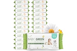 Yugi Baby Green Wipes Unscented Compostable Biodegradable and Organic– Value Pack (24 Packs of 72) 1,728 for Sensitive Skin