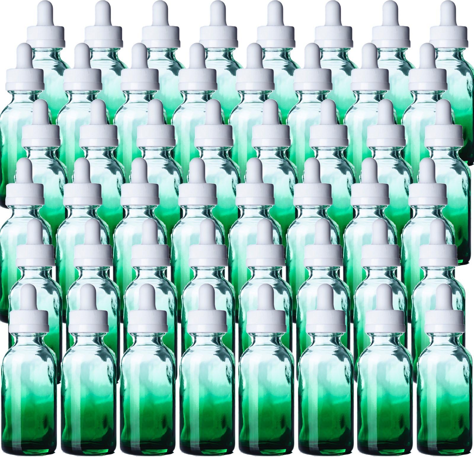 1 OZ Green Shaded Glass Boston Round Bottle Glass Pipette w/White Rubber Bulb- Pack of 48