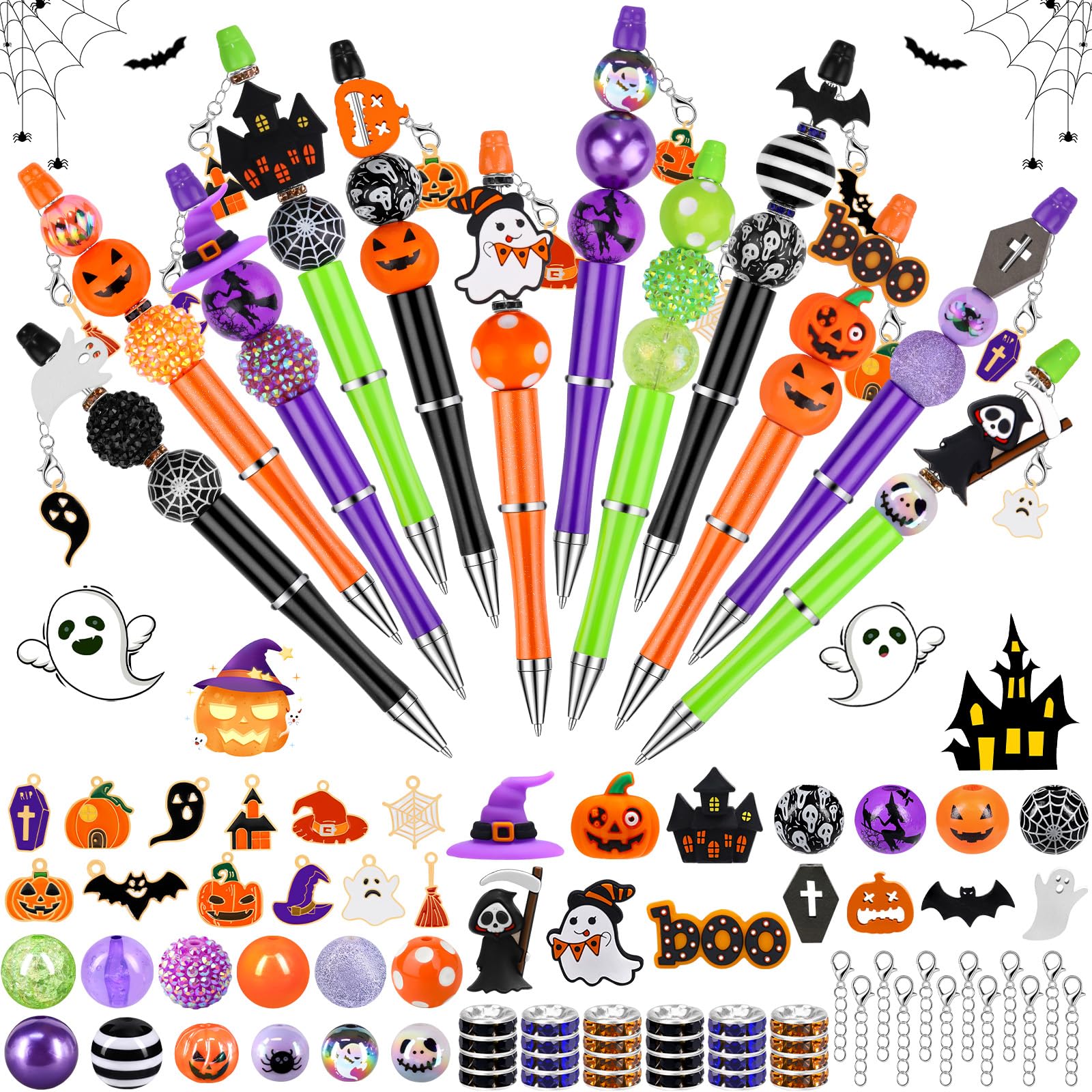 Photo 1 of 12 Sets Halloween Beadable Pens DIY Pen Making Kit with Bubblegum Beads Silicone Focal Beads - Craft Beads Charms Ballpoint Pens for Halloween