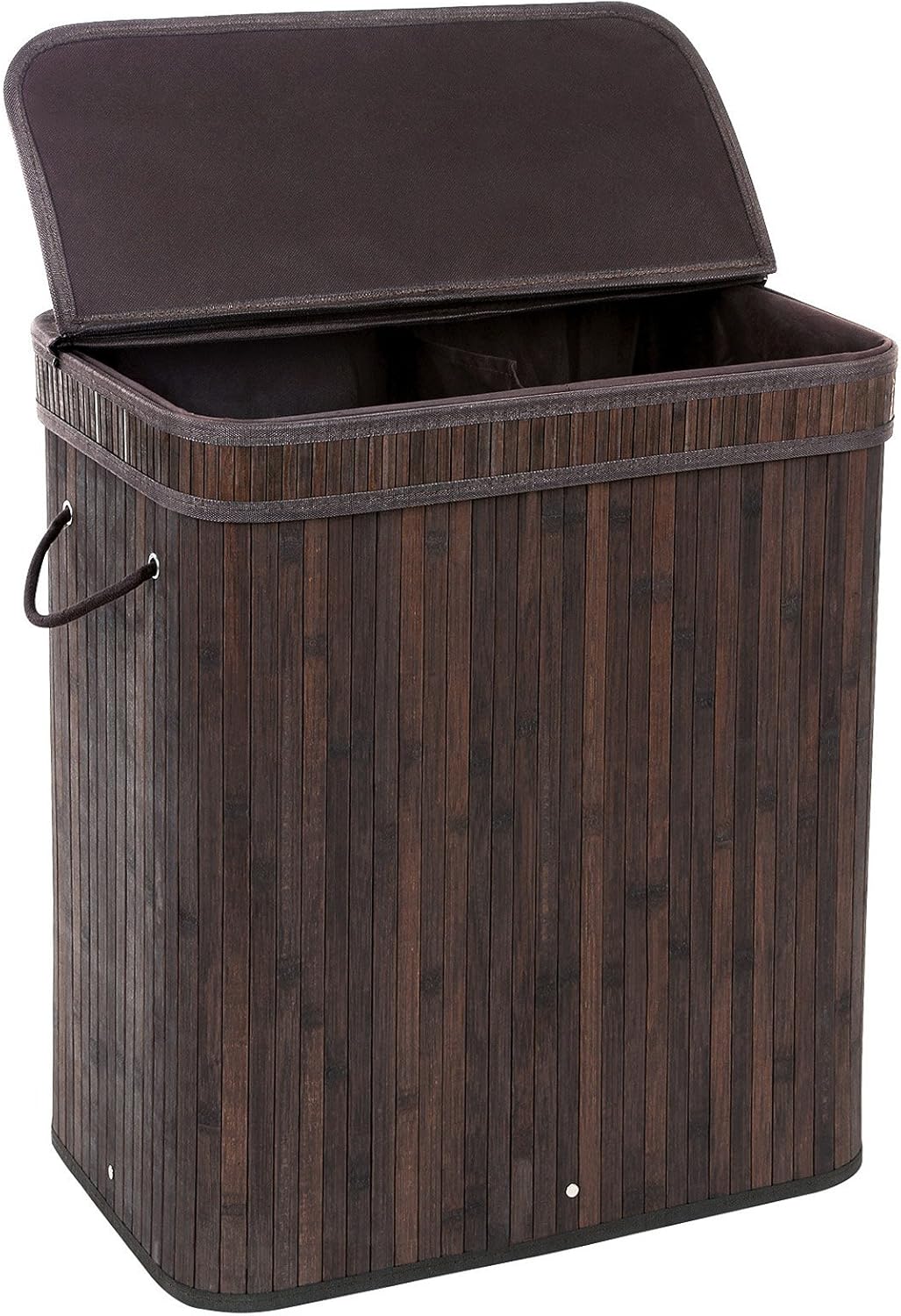 Songmics dividido cesta de la colada de bambú doble cesta con tapa y