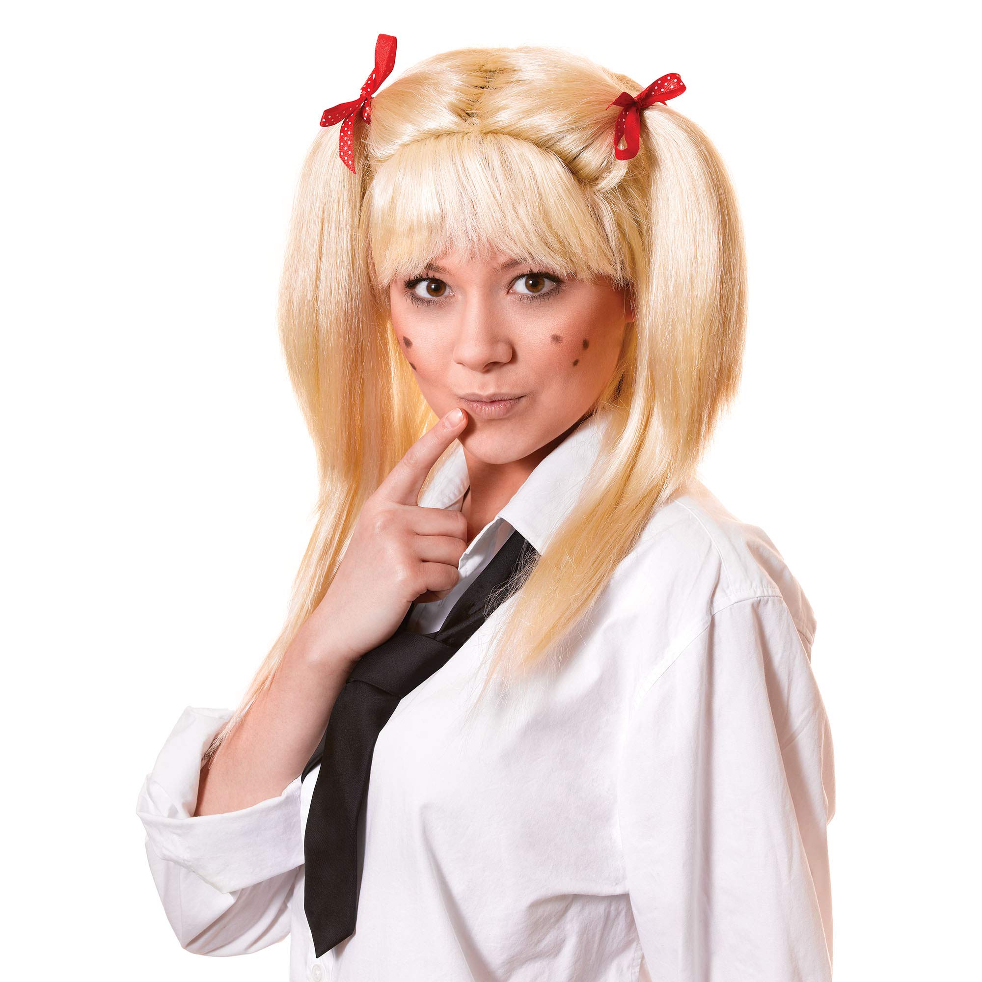 Womens Schoolgirl Blonde Wig With Red Bows (1 Pc.) - Fabulous Design, Perfect for Costume Parties, Cosplays, Uniforms, & World Book Day Halloween Halloween