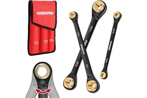 WORKPRO 3-Piece 4-in-1 Reversible Ratcheting Wrench Set, 12 Sizes in 3 Wrenches (1/4"-3/4"), SAE, Anti-Slip, Double Box End, 72-Tooth, CR-V, 6-Point, with Storage Bag - for Repair & Maintenance