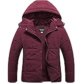 CREATMO US Women's Plus Size Warm Puffer Jacket Waterproof Fleece Lined Winter Coat with Removable Hood