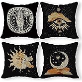 SiuSue Tarot Linen Throw Pillow Case Set of 4, Tarot Decor Pillow Cover, Tarot Witchy Room Decor Cushion Cover for Sofa Couch Bed College Dorm Decor (18x18)