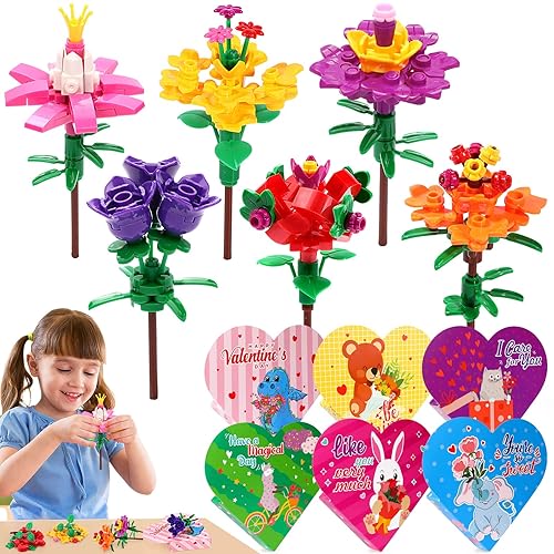 HINZER 24 Pack Valentines Day Gifts for Kids Flowers Blocks