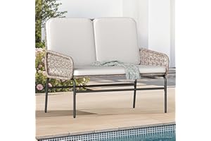 DWVO Outdoor Loveseat, All Weather Wicker Patio Sofa with Soft Cushions & High Back, Porch Furniture for Backyard, Balcony and Deck, Beige