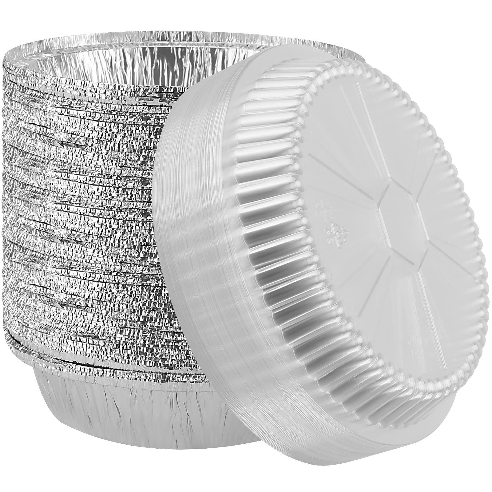 JEUIHAU 40 Pack 7 Inch Round Foil Trays with Lids, Aluminium Pie Pans, Tin Foil Pie Cases Aluminum Containers for Baking, Meal Prep, Takeaway, Oven and Freezer Safe