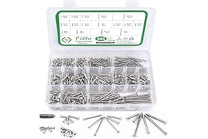 FOLIV 555PCS #4#6#8 Wood Screw Assortment Kit, 304 Stainless Steel Phillips Flat Head Self Tapping Screws, 1/4” to 2” Length