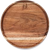 Round Wood Tray, Acacia Wooden Serving Tray, Serving Platter, Appetizer Charcuterie Board, Tray Organizer for Kitchen, Round Wood Tray for Table Centerpiece 13.8 x 13.8 x 0.8 inch