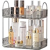 Akinbas 2 Tier Bathroom Organizer Countertop Makeup Perfume Tray Skincare Organizer for Bathroom Dresser Vanity (Grey)