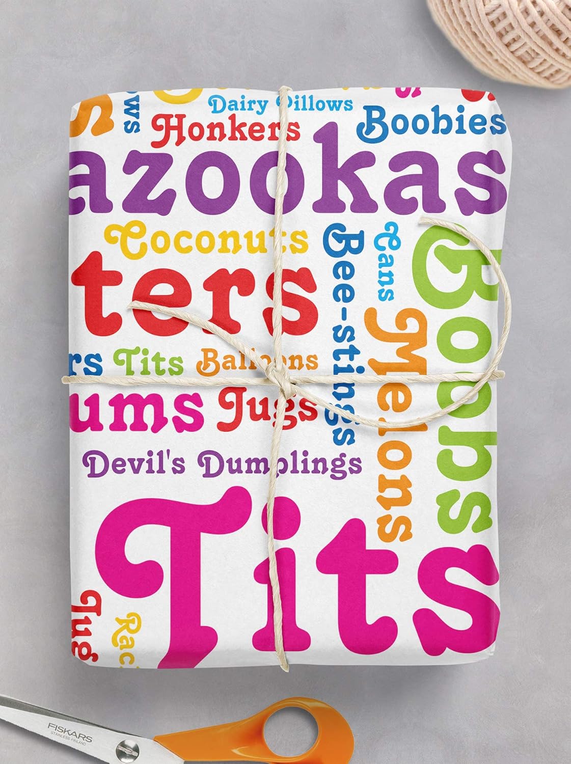 Brainbox Candy, 2 Sheets of Funny Rude 'Boob Words' Birthday Wrapping Paper - Image 4