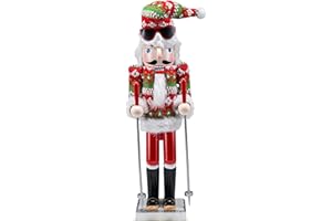 Ornativity Christmas Skier Man Nutcracker – Red and Green Wooden Nutcracker Guy with Ugly Sweater and Ski Sticks in Skiing Pose Xmas Themed Holiday Nut Cracker Doll Figure Decorations 15"