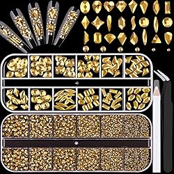 1680Pcs Mineral Gold Glass Nail Rhinestones 180Pcs