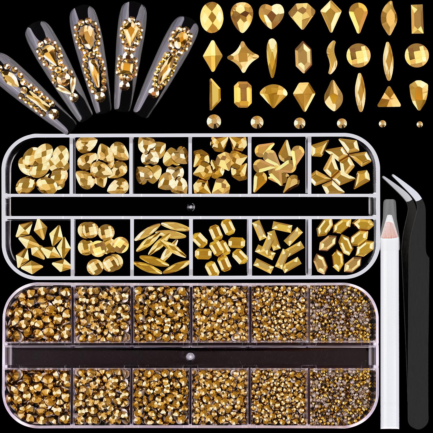 1680Pcs Mineral Gold Glass Nail Rhinestones 180Pcs
