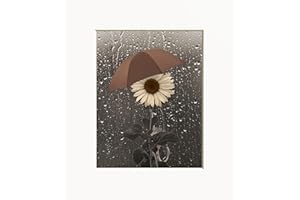 LITTLEPIECREATIONS Brown Beige Bathroom Wall Decor, Decorative Modern Sunflower Umbrella Raindrops Matted Wall Art Picture (8x10 Picture with 11x14 Mat)