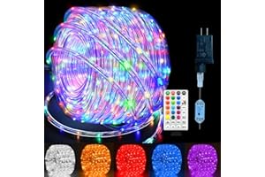 GLPE 33Ft LED Rope Lights Outdoor Plug in, 16 Color Changing String Lights Indoor with Remote, 8 Modes Waterproof Fairy Lights for Outside Garden Patio Party Wedding Christmas Decoration