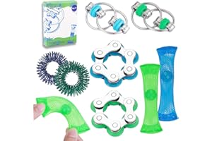 ZQFTZQ 8 Pcs Hand Fidget Toys for Adults Roller Bike Chain Figette Spinners Flippy Chain Mesh Marble and Spiky Sensory Rings Desk Silent Figits Toys for Teens Anxiety and Stress Relief Easter Toys