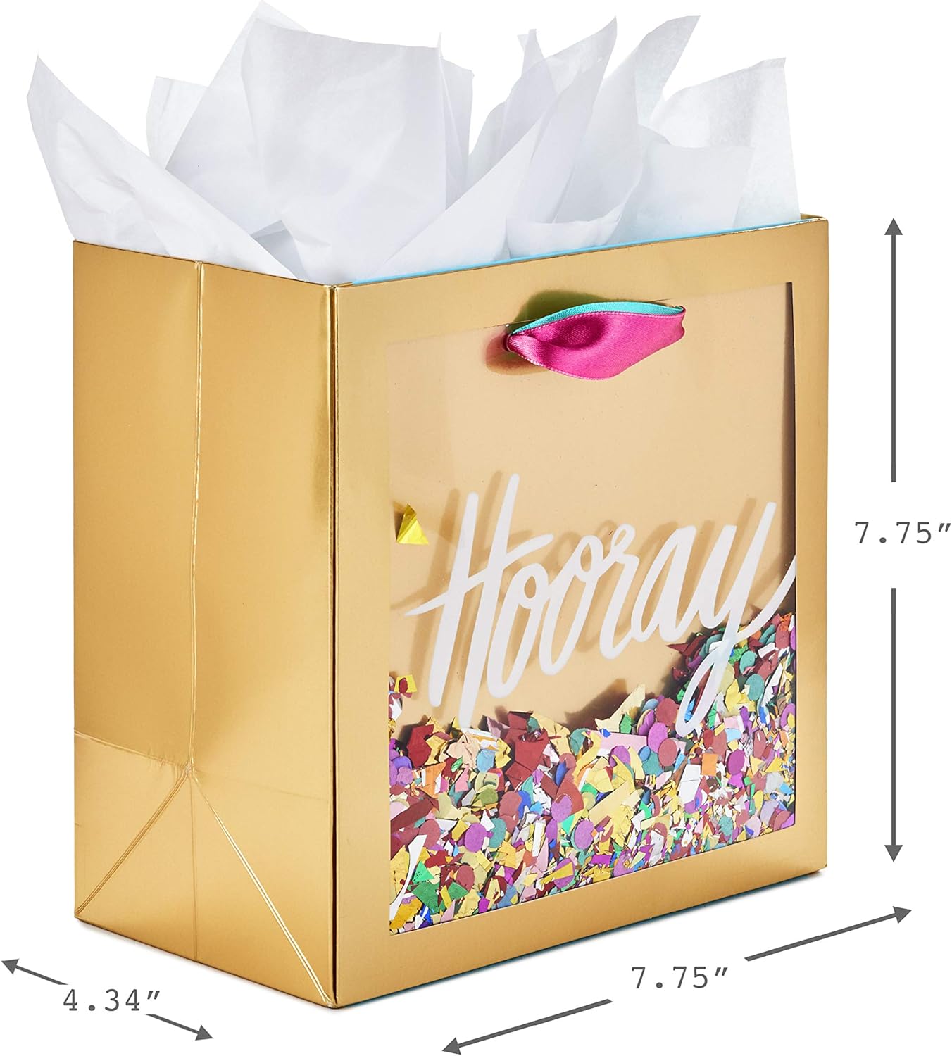 Hallmark Signature 7" Medium Gift Bag with Tissue Paper (Hooray; Gold with Pink, Teal, Purple Confetti) for Bridal Showers, Graduations, Retirements and More: Kitchen & Dining