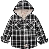 ThCreasa Girls Plaid Sherpa Lined Flannel Shirt Jacket Button Up Warm Jackets with Hood