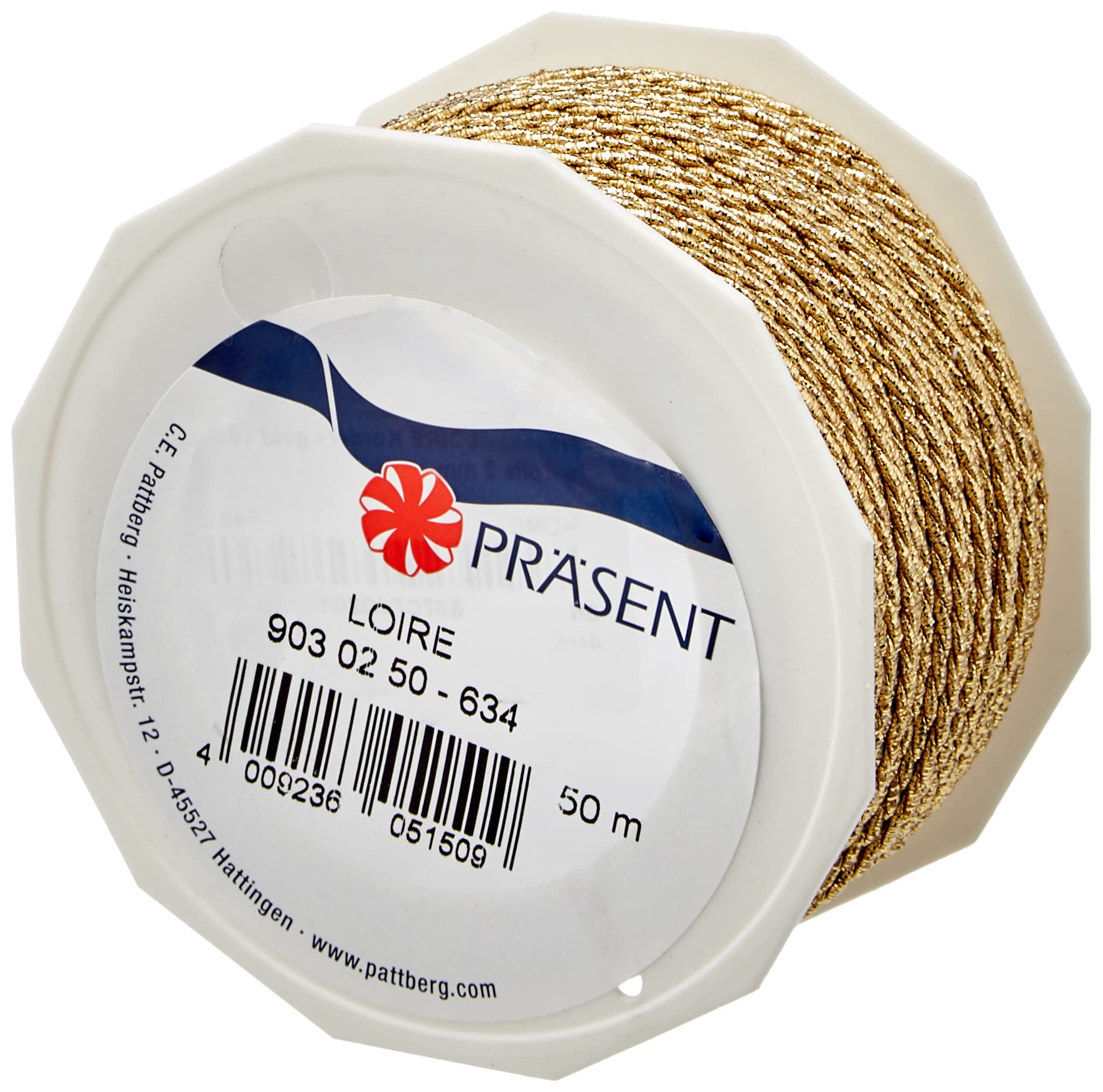 Präsent - Loire Cord Ribbon Gold 50 m length - 2 mm width