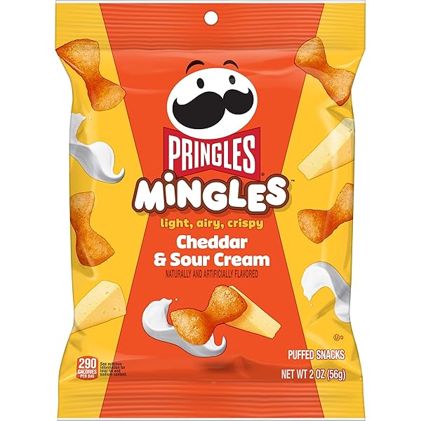 PRINGLES MINGLES PUFFED SNACKS, CHEDDAR AND SOUR CREAM, CHEESE PUFFS, SALTY SNACKS, 2OZ BAG (1 BAG)