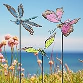 Juegoal 34 Inch Butterfly Garden Stakes Decor, Dragonfly Hummingbird Stakes, Glow in Dark Metal Yard Art for Mom, Mothers Day Ideal Gifts, Indoor Outdoor Lawn Pathway Patio Ornaments, Set of 3