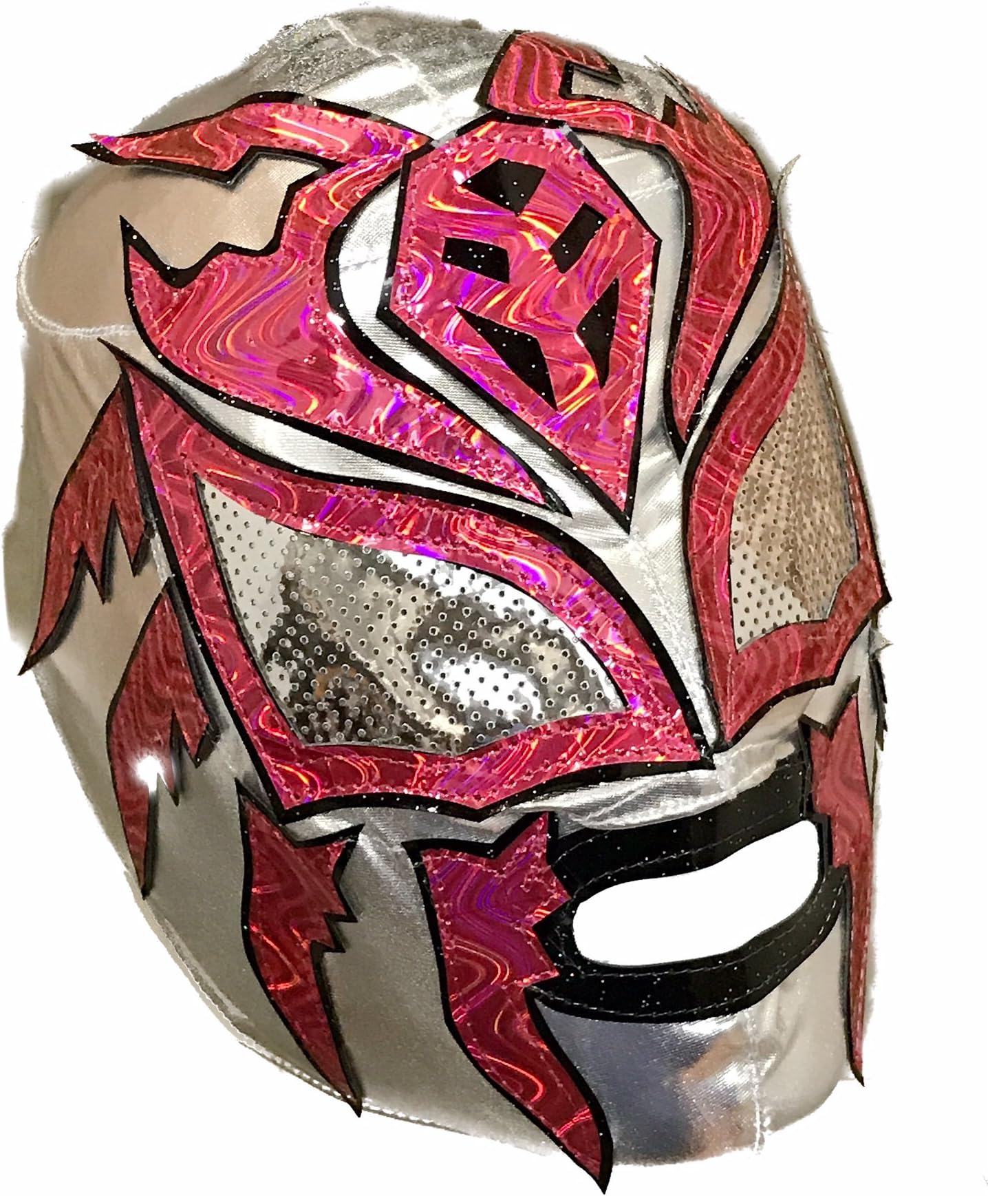 SOMBRA Lycra PRO Adult Lucha Libre Wrestling Mask (pro-LYCRA) Silver/Hot Pink
