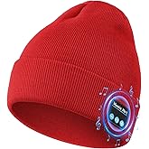 Bluetooth Beanie Hat with Headphones, HD Stereo Sound and Built-in Mic, Unique Tech Gifts for Men Women Teen Red