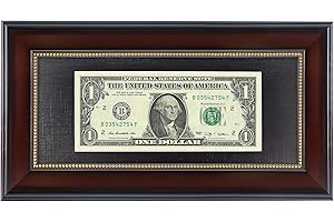 GMFrames Mahogany Dollar Bill Frame with Black Mat or Display 4x9 Picture without Mat,Real Glass