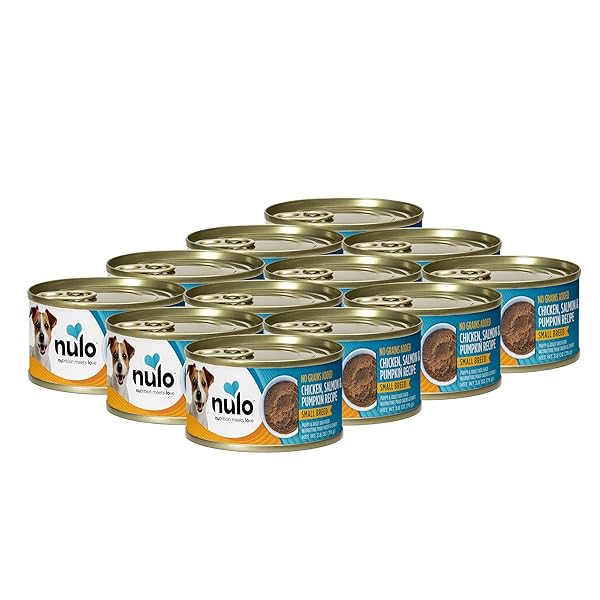 NULO GRAIN-FREE SMALL BREED WET CANNED PUPPY & DOG FOOD, CHICKEN, SALMON, AND PUMPKIN, 2.8 OUNCE, 12 CANS