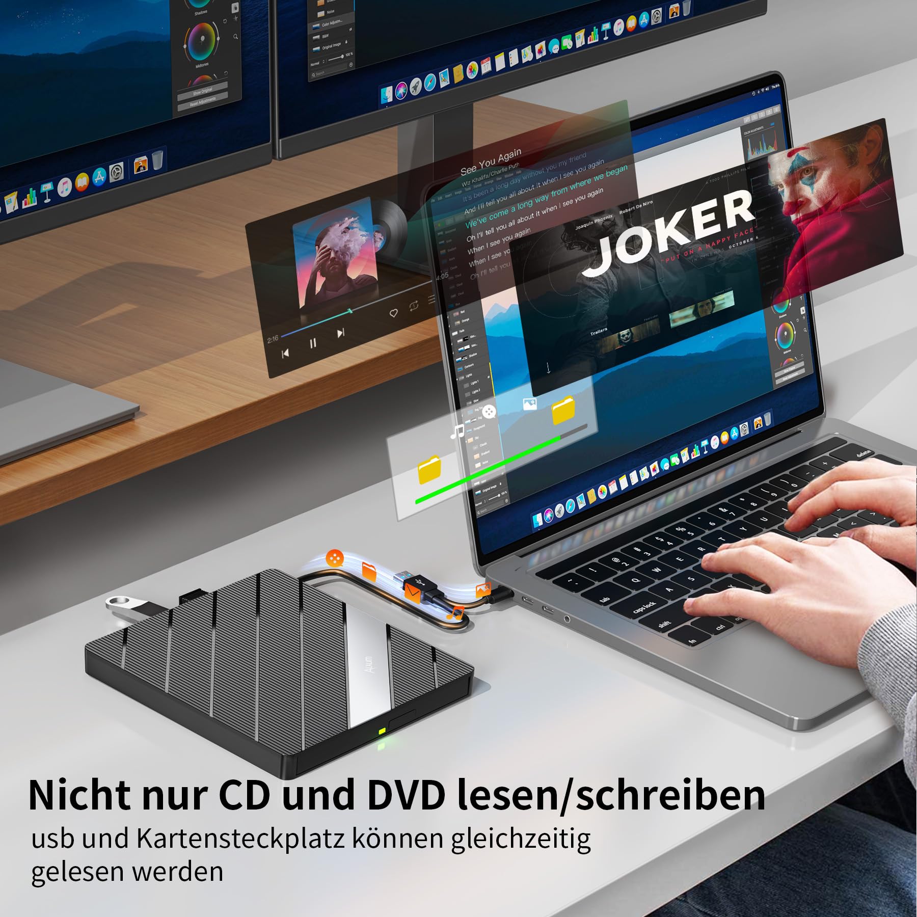 Alxum Externes DVD Laufwerk USB C 3.0 CD Laufwerk extern USB für Laptop 4