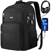 YAMTION Laptop Backpack for Men and Women, Black Backpack, School Backpack for Boys and Girls, Bookbag, Work Backpack with USB Charging Port Fits 15.6 Inch Laptop and Notebook