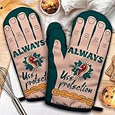 ZHANTUONE Always Use Protection Funny Heat Resistant Oven Mitts 2-Piece Set with Silicone Non-Slip, Humor Home Kitchen Cooking Baking Gadgets, Gifts for Bake Lover Bakers Husband Wife Sister BFF
