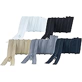 HKK #5 Separating Zipper, 28-inch Nylon Coil Open End, 5 pcs in Black, White, Grey, Navy, and Beige, Durable Replacement Zippers for Coats, Jackets, and Garments