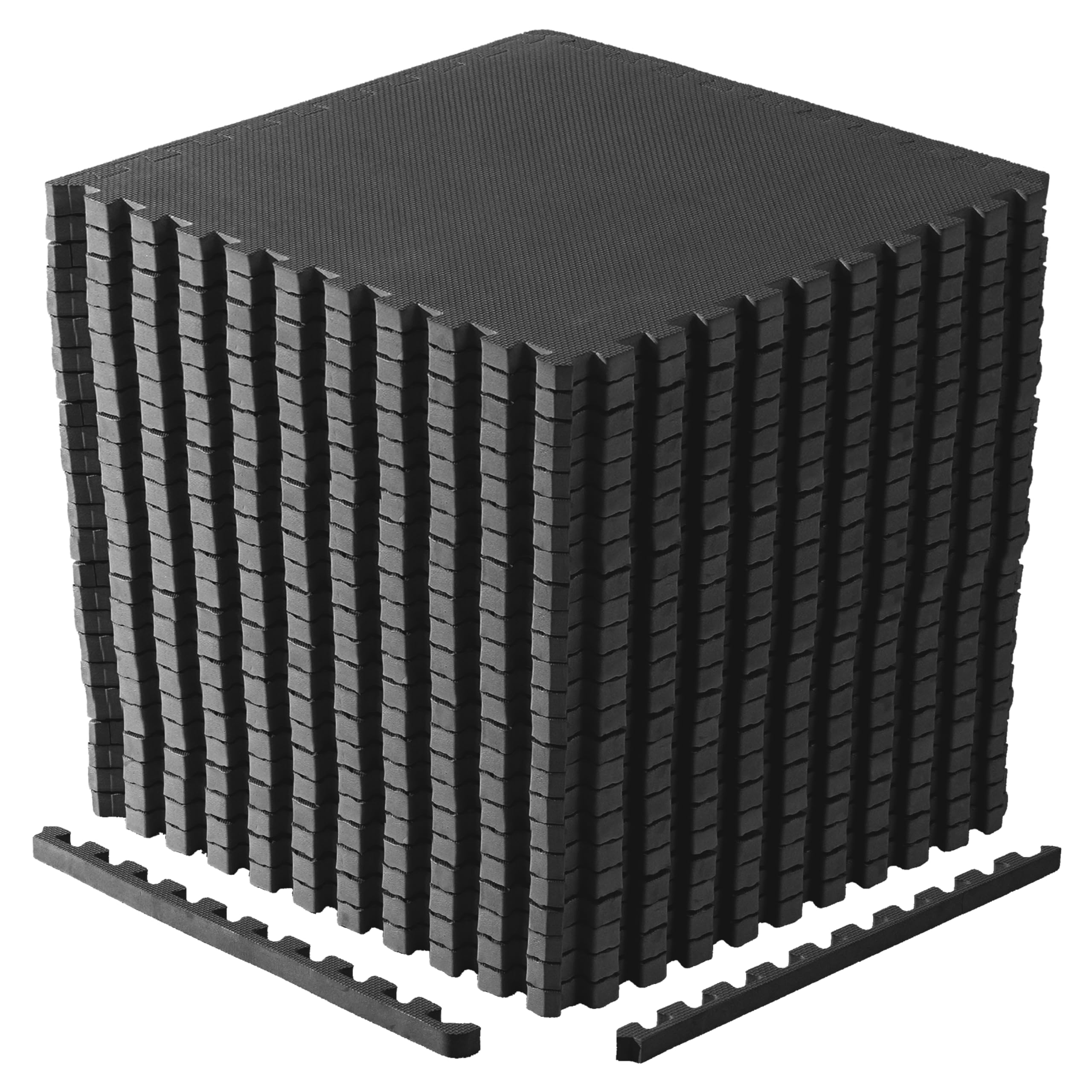 CAP Barbell 1-Inch Interlocking EVA Foam Exercise Puzzle Mat Home Gym Flooring - 4 Pack | 24" x 24" x 1" | T Pattern - Black Image