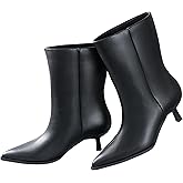 Kitten Heel Ankle Boots for Women - Black Brown Kitten Heels Wide Calf Ankle Booties Womens Winter Fall Boots for Women 2025, Dress Shoe, Pointed Toe, Memory Foam, Mid Calf, Leather, Low Heel, Slip Pull on, Comfortable