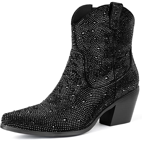 Amazon.com | LUXMAX Women Glitter Ankle Boots Chunky Heel