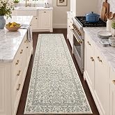 jinchan 3x10 Washable Hallway Runner Rug, Floral Non-Slip, Blue/Cream | Soft Low-Pile, Botanical Throw Carpet for Kitchen Entryway Laundry Room Bedroom